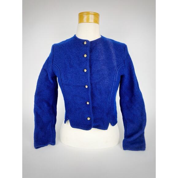 VTG Tally Ho Jacket 100% Wool Button Up Blue Cardigan Women Sz 8 Cropped Preppy - Picture 1 of 8